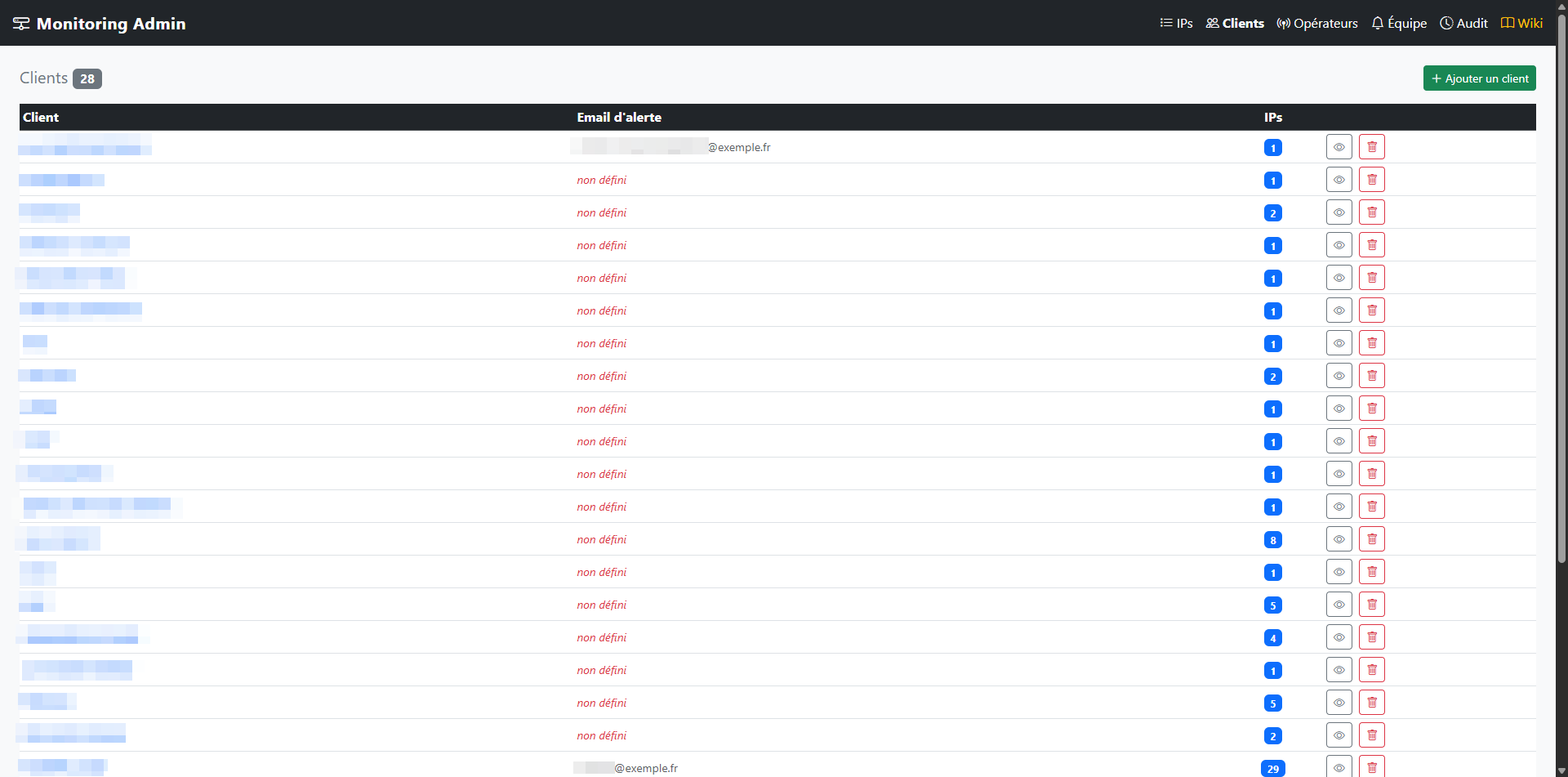 Liste des clients